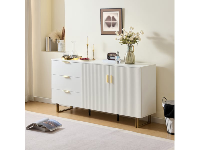 Buffet 2 portes et 3 tiroirs blanc en mdf 160 x 40 x 81,5 cm - Conforama B