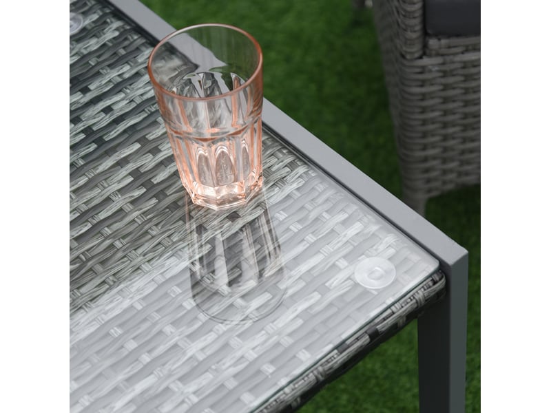  Table d'appoint de jardin carrée grise en résine tressée et verre trempé, compacte pour balcon et terrasse  - Conforama E