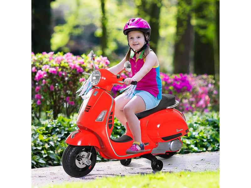  Moto électrique pour enfants, design vespa, batterie 6v avec effets sonores et lumineux, 3-6 ans, rouge  - Conforama D