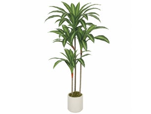 Arbre dracaena artificiel de 120 cm avec tronc flexible et pot blanc pour salon, chambre, bureau