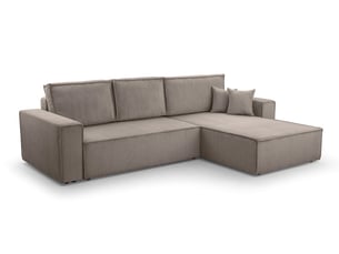 Canapé d'angle réversible convertible <strong>AX LIVING </strong> <strong>CedriaMini</strong> 4 places Velours côtelé beige avec coffre de rangement