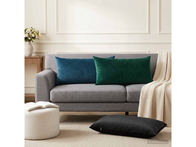  Lot de 6 coussins avec oreiller, coussins décoratifs heerlen noir velours cf50877  - Conforama B