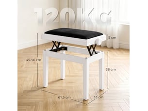 Tabouret de piano à hauteur réglable 61,5x33 cm – blanc et noir – assise rembourrée effet velours confortable