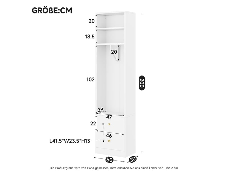 Armoire ouverte avec 2 tiroirs, 2 niches et tringle à vêtements, en mdf et acier, blanc, pour chambre, 50 × 30 × 200 cm - Conforama D