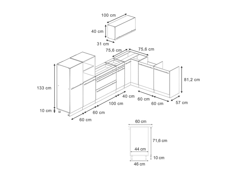 Vicco cuisine en angle, blanc campagnechêne doré, 347 x cm plan de travail marbre - Conforama B