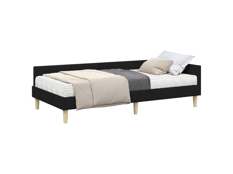  Lit simple- lit adulte -  cadre de lit d'angle avec matelas 2 pcs noir 100 x 200 cm tissu  - Conforama A