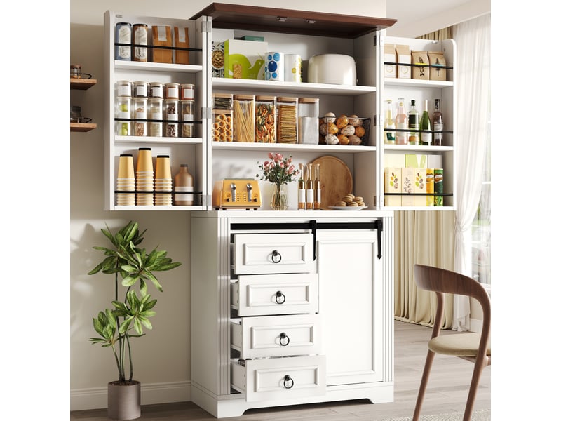 Meuble de cuisine muvano blanc, armoire avec étagères réglables, 4 tiroirs, 80 × 180 cm - Conforama B