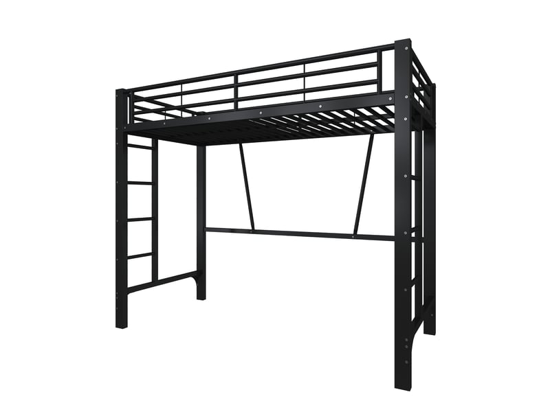Lit mezzanine 90x200 cm en métal noir, lit surélevé 1 place avec double échelle, gain de place - Conforama R
