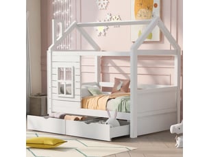 Lit cabane 80x160 cm <strong>MERAX</strong> <strong>lit enfant blanc</strong> coloris blanc