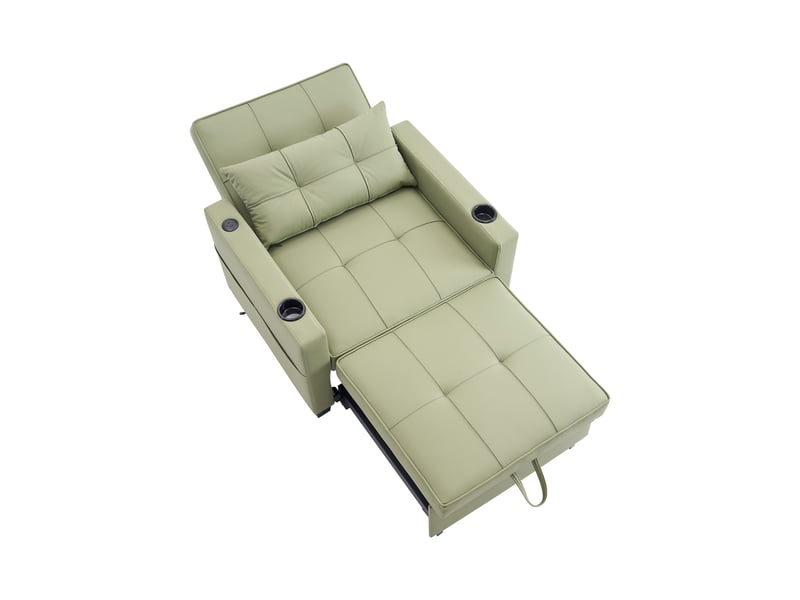 Canapé 3 en 1 vert avocat, canapé convertible 1 place avec fauteuil inclinable 3 positions, porte-gobelets et port usb, 74 x 87 x 84 cm - Conforama A