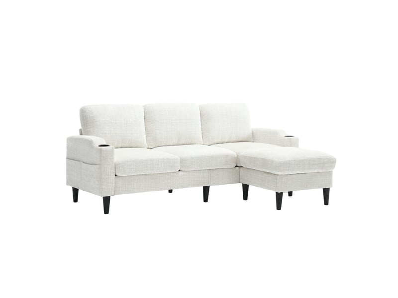  Canapé 4 places avec pouf de rangement beige en chenille  - Conforama A