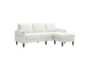 Canapé droit fixe   4 places Tissu beige avec coffre de rangement