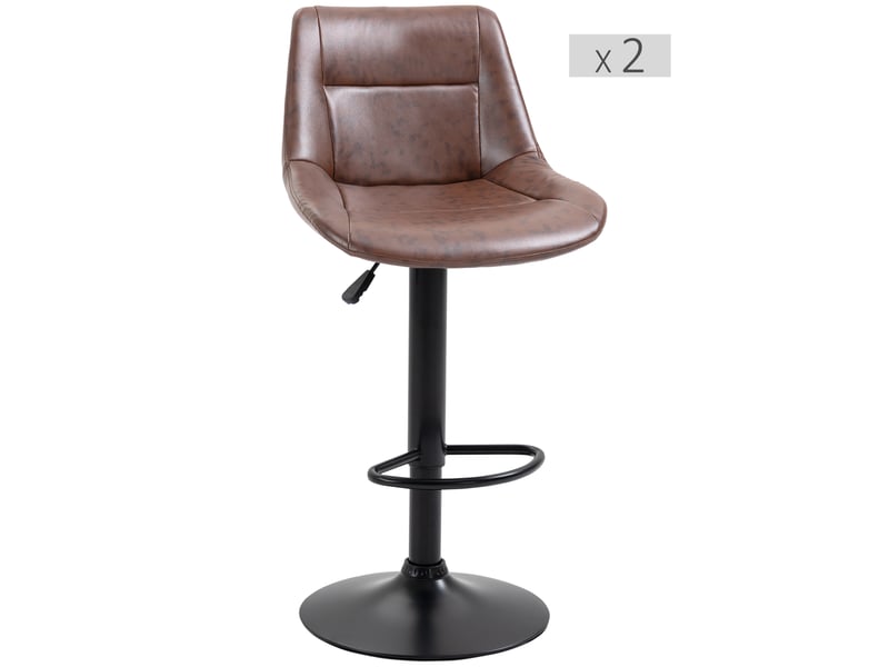  Lot de 2 tabourets de bar vintage réglable pivotant avec repose-pied revêtement synthétique marron effet vieilli  - Conforama B