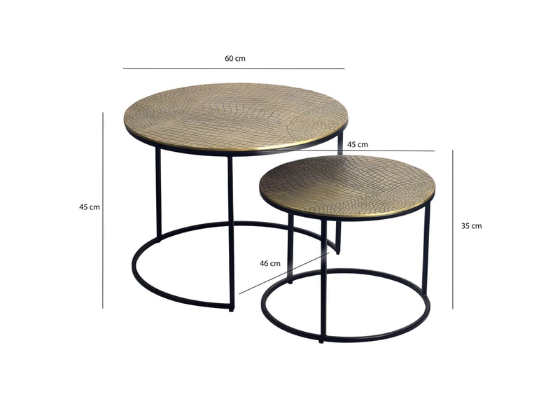Finebuy table gigogne en métal or, lot de 2 rondes - table basse plateaux en aluminium avec motif - table d'appoint canapé en alu moderne - table de salon piètement en fer fait main  - Conforama D