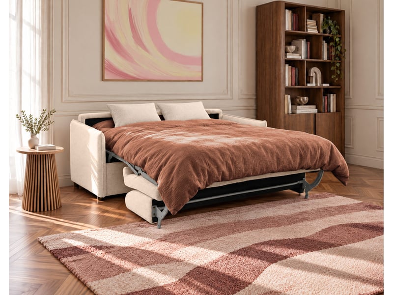  Adele - canapé lit 3 places convertible express couchage quotidien 140x190 cm matelas 18 cm en tissu texturé - best mobilier - beige ADELE - Conforama D