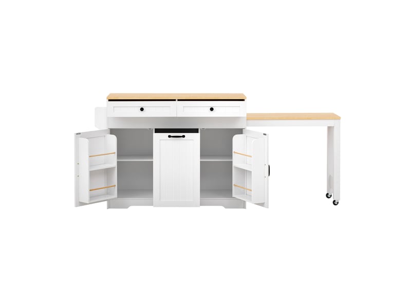 Îlot de cuisine avec plan de travail, desserte de cuisine indépendante à roulettes, 188.6 x 40 x 91 cm, blanc + naturel - Conforama B