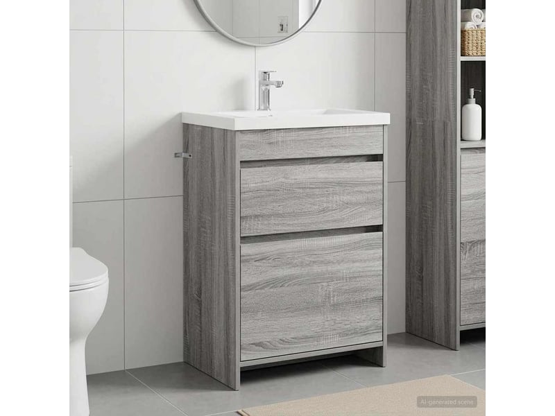  Meuble sous lavabo de salle de bain, commode sonoma gris shl8628  - Conforama B