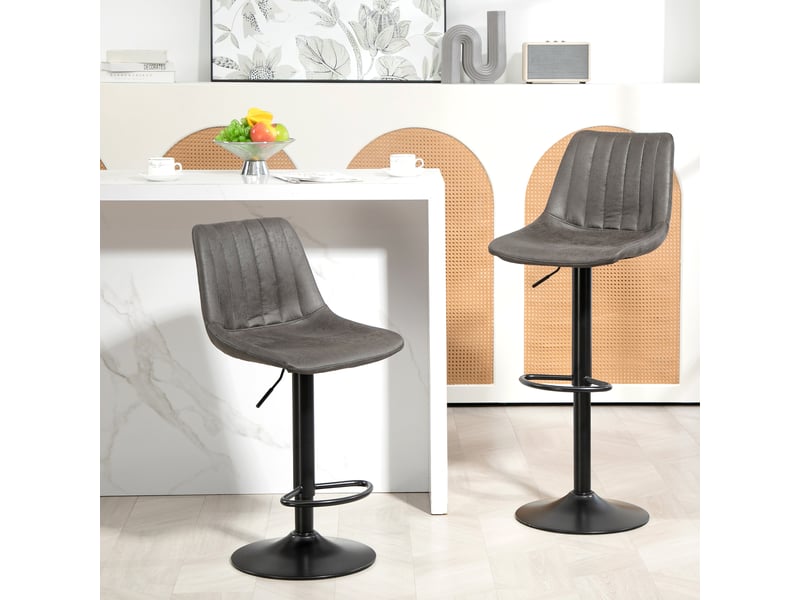  Ensemble de 2 tabourets de bar modernes avec dossier, repose-pieds et hauteur réglable, gris  - Conforama C