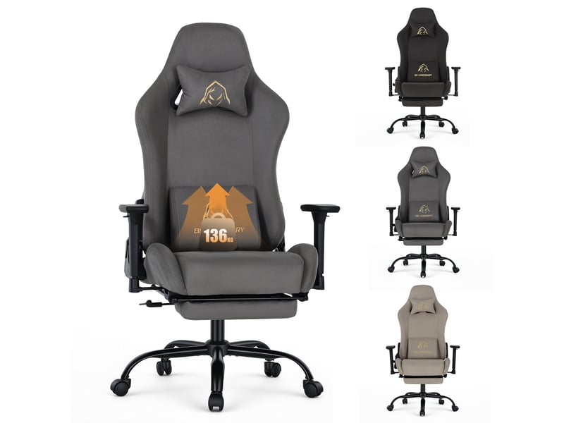  Chaise gaming ergonomique - avec repose-pieds - accoudoirs réglables 4d - dossier inclinable réglable de 90 à 135° - assise à ressorts ensachés - charge maximale 136 kg, gris  - Conforama A