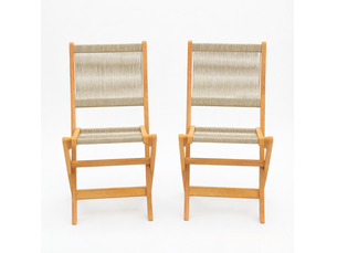 Chaise de jardin pliante 48x55,5x88 cm dossier tressé bois beige et naturel