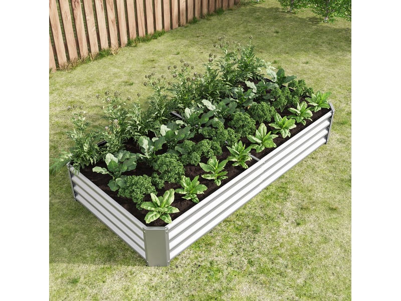 Bac surélevé de jardin en acier galvanisé argenté 180 x 90 x 30 cm, sans fond, pour potager et fleurs - Conforama E