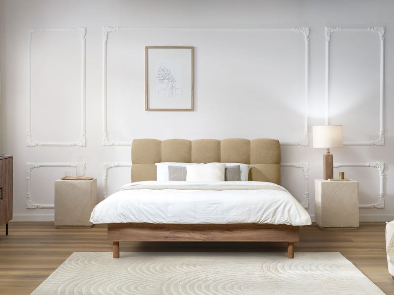  Bobochic lit kumo tissu lisse lattes massives pieds en bois naturel beige 140x190 KUMO - Conforama B