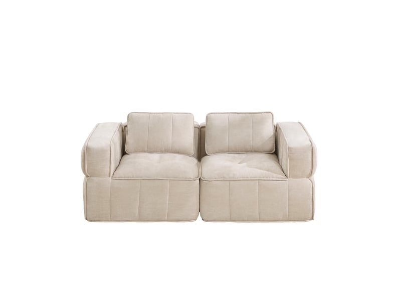  Canapé 2 places modulable 198 cm, assise profonde, mousse haute densité 32d, tissu polyester, sans montage, beige  - Conforama A
