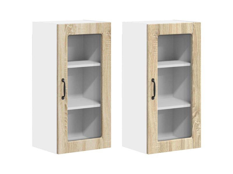 Meuble mural de cuisine, cabinet en verre mural 2 pcs chêne sonoma shl2064 - Conforama A