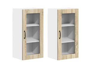 Meuble mural de cuisine, cabinet en verre mural 2 pcs chêne sonoma shl2064