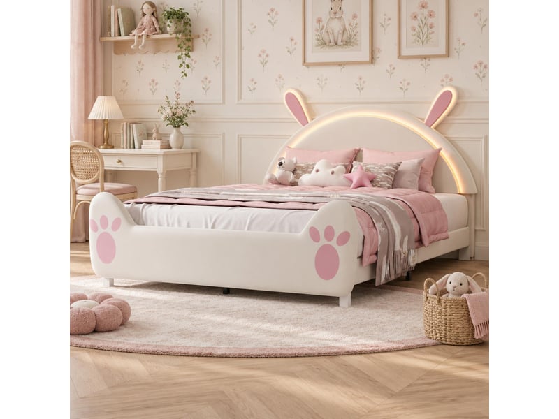  Lit enfant tête de lit lapin 140x200 cm coloris beige  - Conforama B