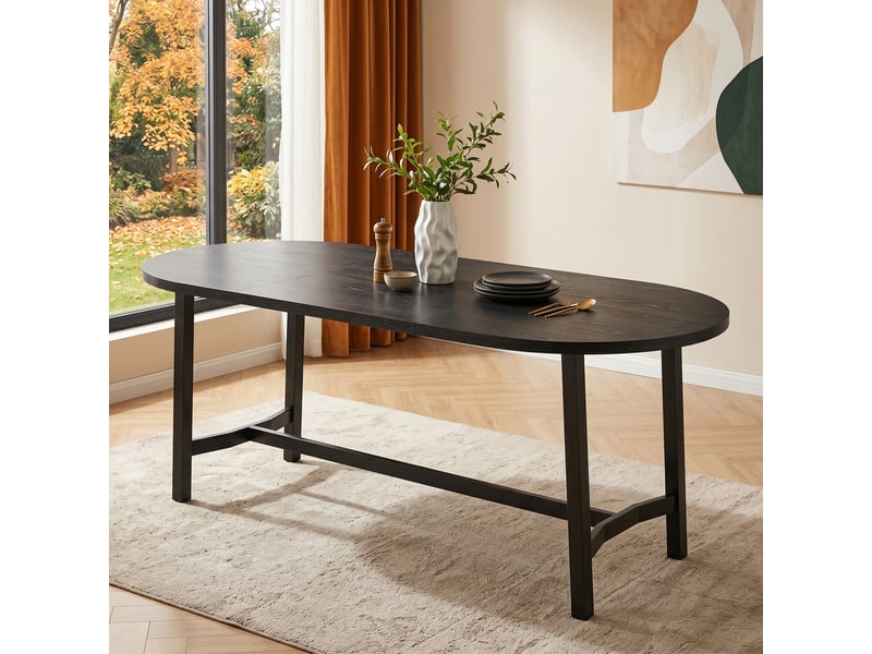 Table de salle à manger 6 à 8 personnes à angles arrondis en mdf et métal 180×80×75 cm noir  - Conforama C