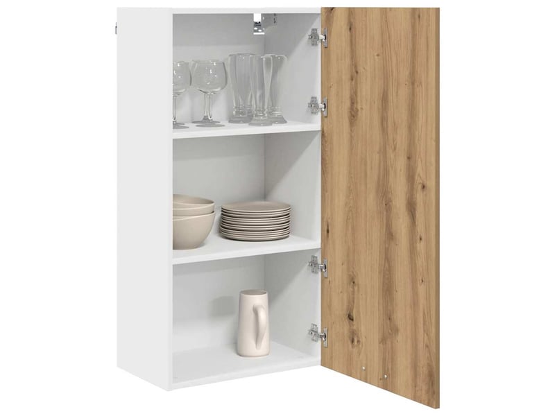 Meuble de rangement cuisine, armoire suspendue chêne artisan et blanc 50x31x100cm - Conforama C