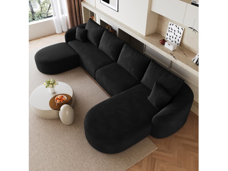  Canapé d'angle modulable en u modenvie 6 places 336 x 168 x 85 cm, tissu chenille noir, compressé, sans montage  - Conforama E