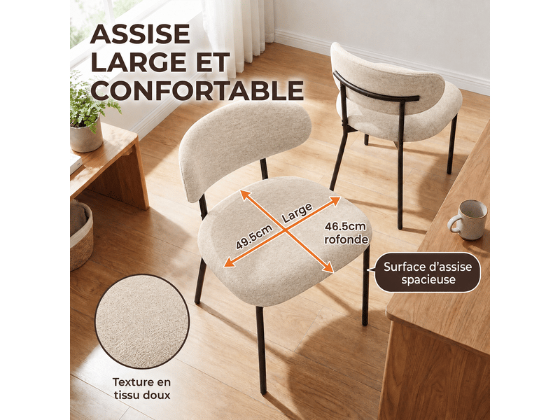 Lot de 4 chaises de salle à manger avec dossier et pieds en métal – chaises modernes rembourrées en tissu pour cuisine, salle à manger ou salon，marron  - Conforama C
