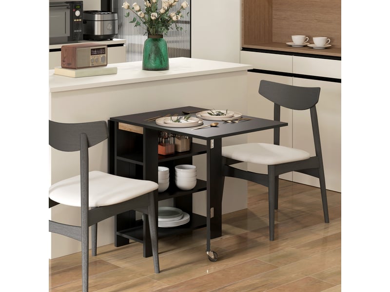  Table de cuisine table de salle à manger pliable amovible 3 étagères 2 abattants design moderne 120 x 60 x 75 cm noir  - Conforama D