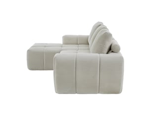 Canapé d’angle l beige en velours côtelé, format xl, coussins amovibles, mousse et ressorts ensachés, sans montage