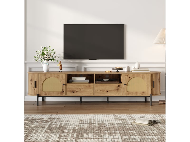  Meuble tv modenvie ovale 200 x 40 x 49,5 cm en mdf naturel avec portes en rotin  - Conforama B