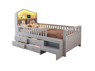 Lit avec rangement 90x200 cm <strong>OKWISH</strong>  <strong></strong> coloris gris