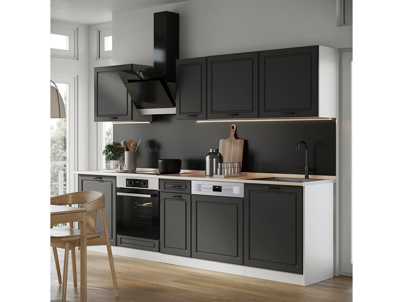 Vicco cuisine, anthracite campagneblanc, 280cm plan de travail marbre - Conforama C