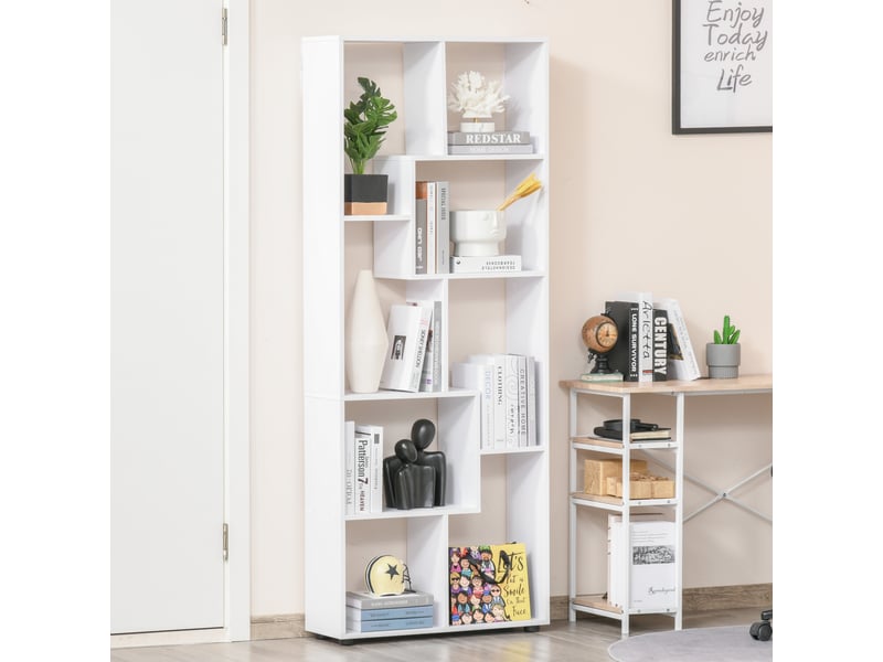  Bibliothèque étagère zig zag design contemporain 70l x 24l x 178h cm panneaux particules blanc  - Conforama D