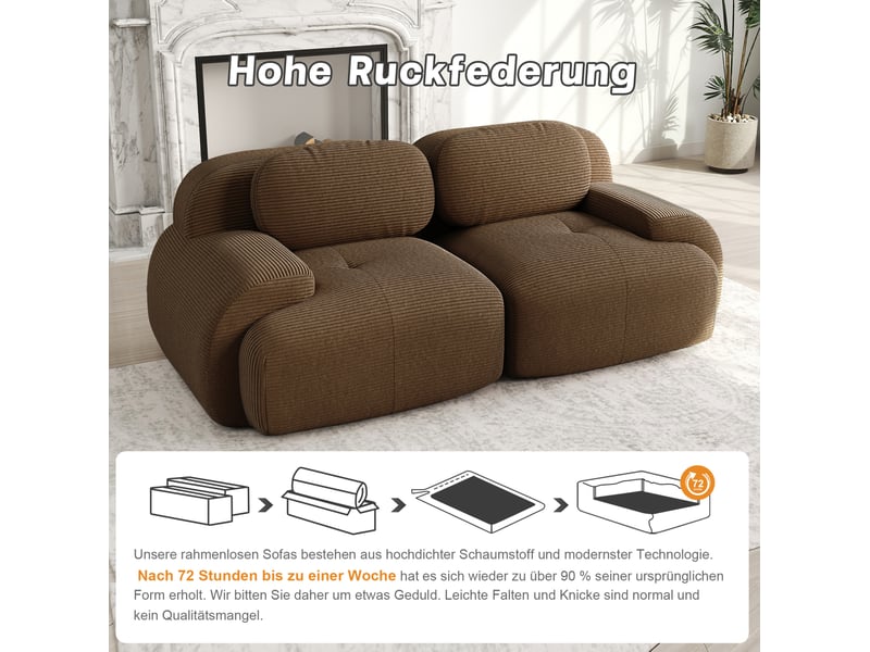  Canapé 2 places 208x103x70 cm modulaire en corduroy coloris marron  - Conforama E