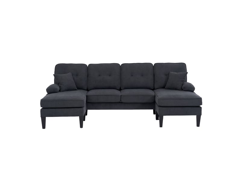  Canapé d’angle en tissu lin gris foncé, 4 places, 250 cm, panoramique, avec rangement W2845S00304 - Conforama A
