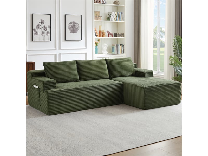  Canapé d’angle cloud en l beige modulable sans montage, convertible avec assise profonde  - Conforama D