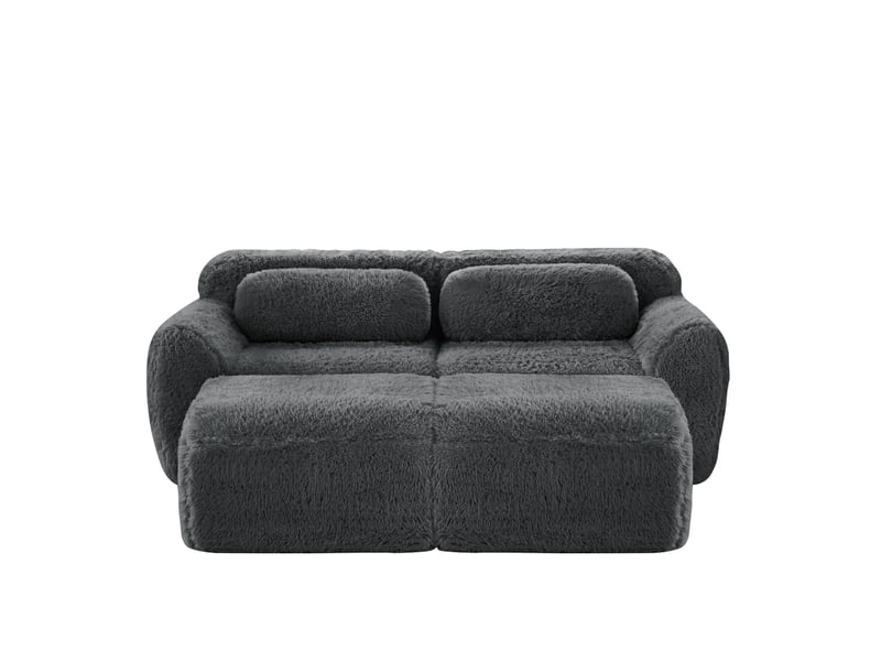 Canapé modulable convertible 2 places en tissu gris avec 2 ottomans, sans montage, pour salon confortable - Conforama A