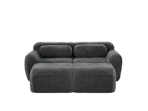 Canapé modulable convertible 2 places en tissu gris avec 2 ottomans, sans montage, pour salon confortable