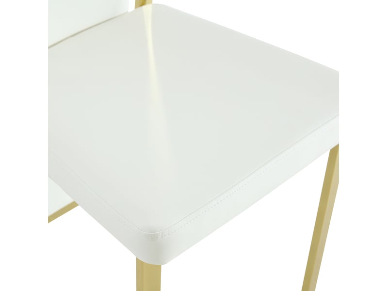  Lot de 4 chaises de salle à manger 109 cm, métal doré, chaise cuisine, dossier incurvé, assise confort, moderne, pu blanc  - Conforama E