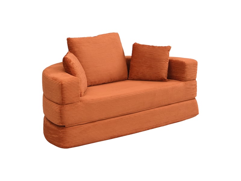 Canapé convertible en lit orange en velours côtelé, canapé-lit ovale 173 x 176 cm, 2 places pour salon et chambre - Conforama B
