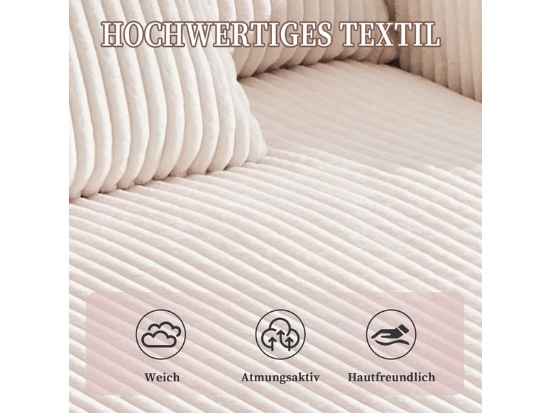  Canapé beige en velours côtelé avec led multicolore, usb et porte-gobelets intégrés, 142x128x85 cm  - Conforama E