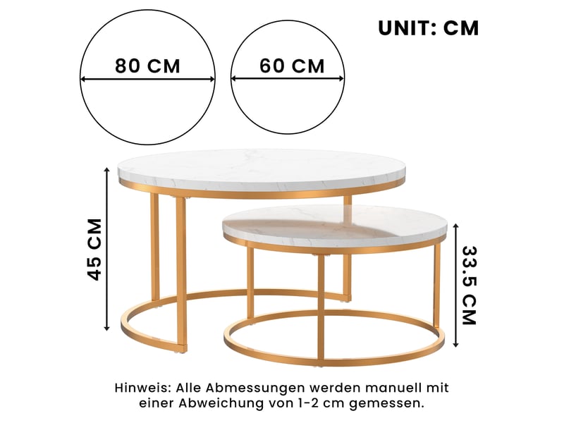  Tcqpz table basse 2 pièces 45 x 80 cm et 33,5 x 60 cm plateau aspect marbre  - Conforama C