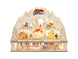 Village de noël lumineux avec 20 led, village de noël animé en arc, fonctionne sur piles, 45 x 10 x 35 cm, bois naturel